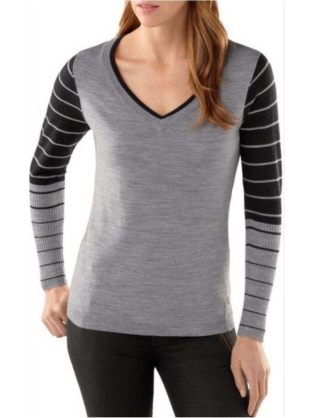 Smartwool Merino wool V-neck striped sleeves sweater sz S